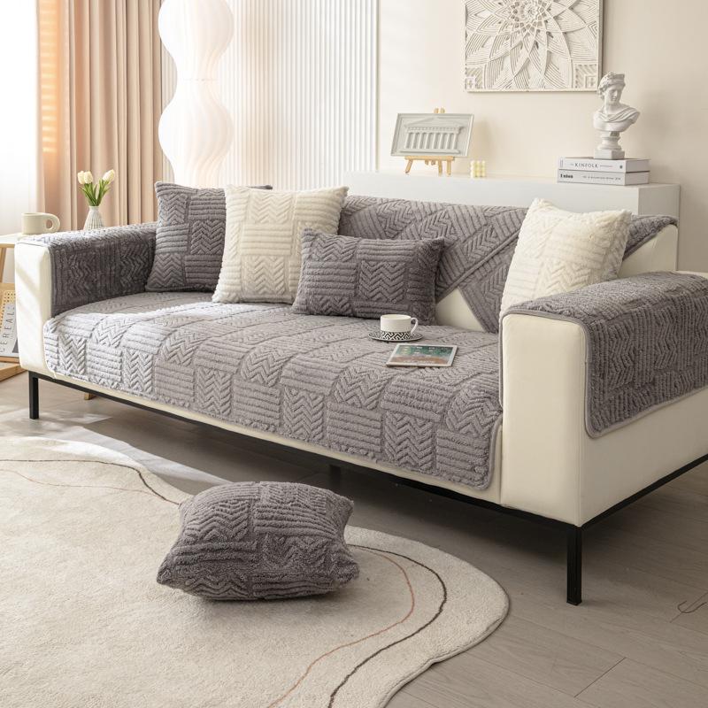 Thicken Plush Sofa Cover Stripe Sofa Cushion for Living Room Decor Winter Armchair Towel Furniture Allsize Seat Cover Slipcover