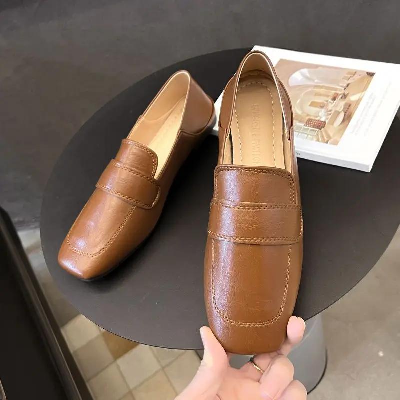 Fashion Ladies Footwear Slip-on Office Women's Flat Shoes Square Toe Comfortable and Elegant 2025 Summer Luxury Brand Promotion Vacation