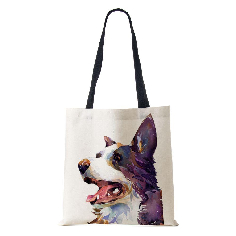 Women Shoulder Bag Shopper Travel Harajuku Canvas Casual Handbag Eco Reused Oil Painting Dog Large Capacity Tote Books Bag CLE