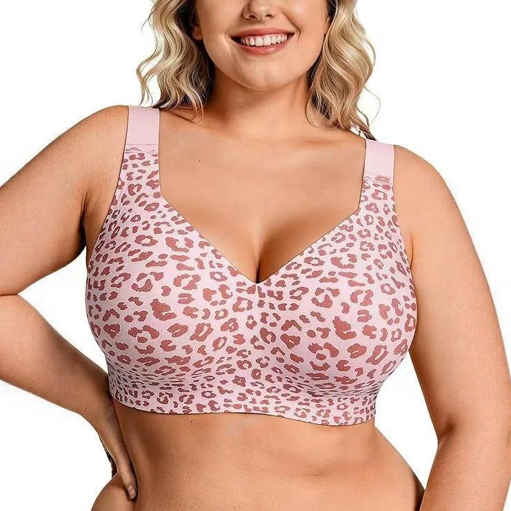 Large Size TK Explosion Full Coverage Leopard Print Seamless Gathering Soft Support Bra Underwear