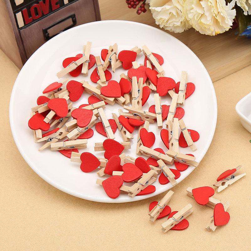 Colorful Heart Wooden Photo Clips for Wall Decoration 