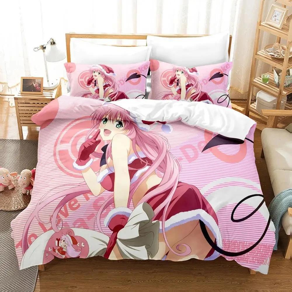 Anime Adult Boys Bedspread Single Double Queen King Size To Love Ru Duvet Cover Bed Set Quilt Cover Pillowcase