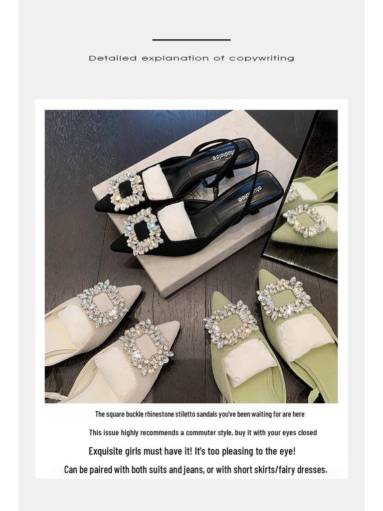 2024 Summer Wizard of Oz Rhinestone Buckle Pointed Toe Backless Heels - Women's One-Strap Closed Sandals