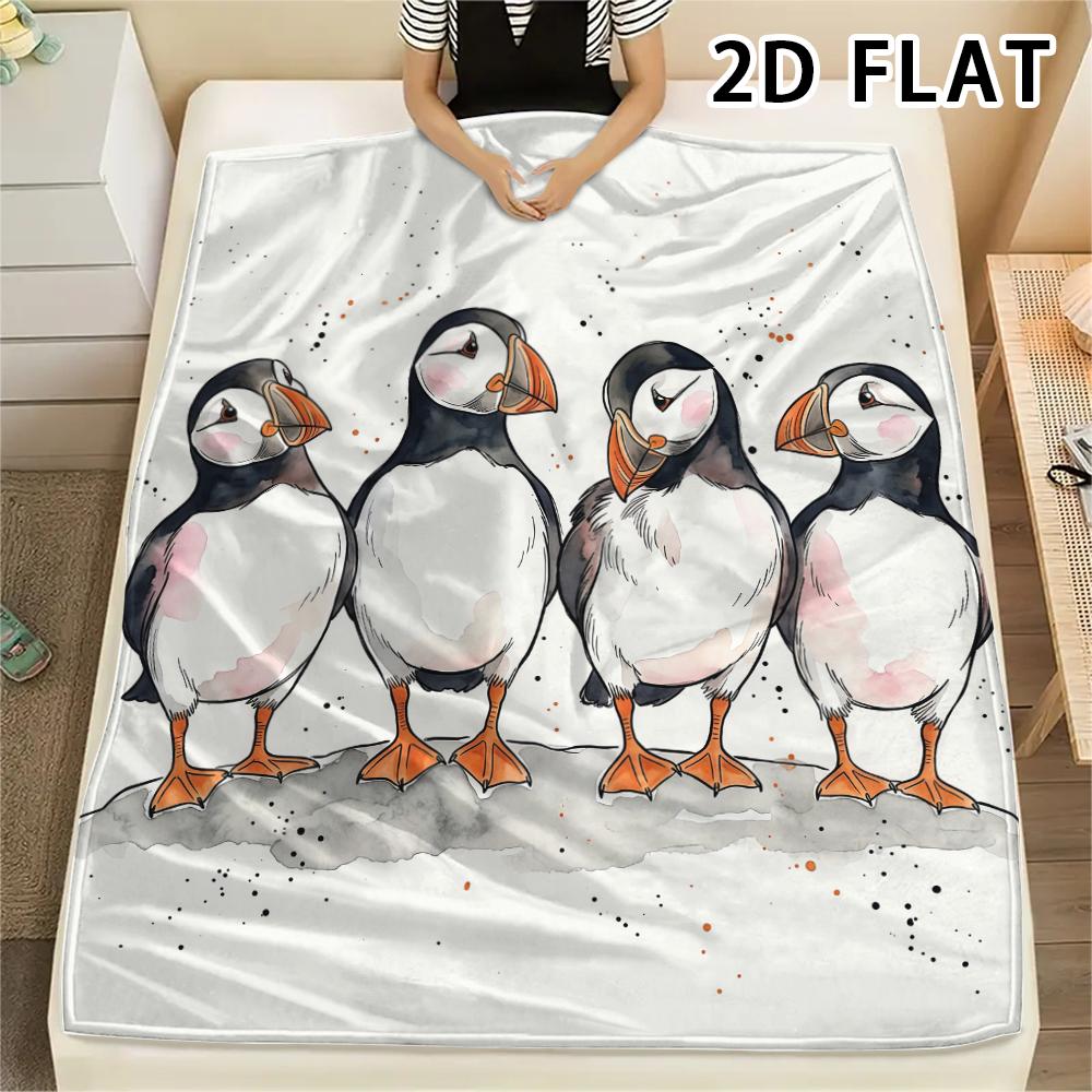 1Pc 2D FLAT Realistic Puffin Print Flannel Blanket,High quality Comfortable for All Seasons,Home Decor,Warmth and Comfort,Perfect for Christmas Gifts