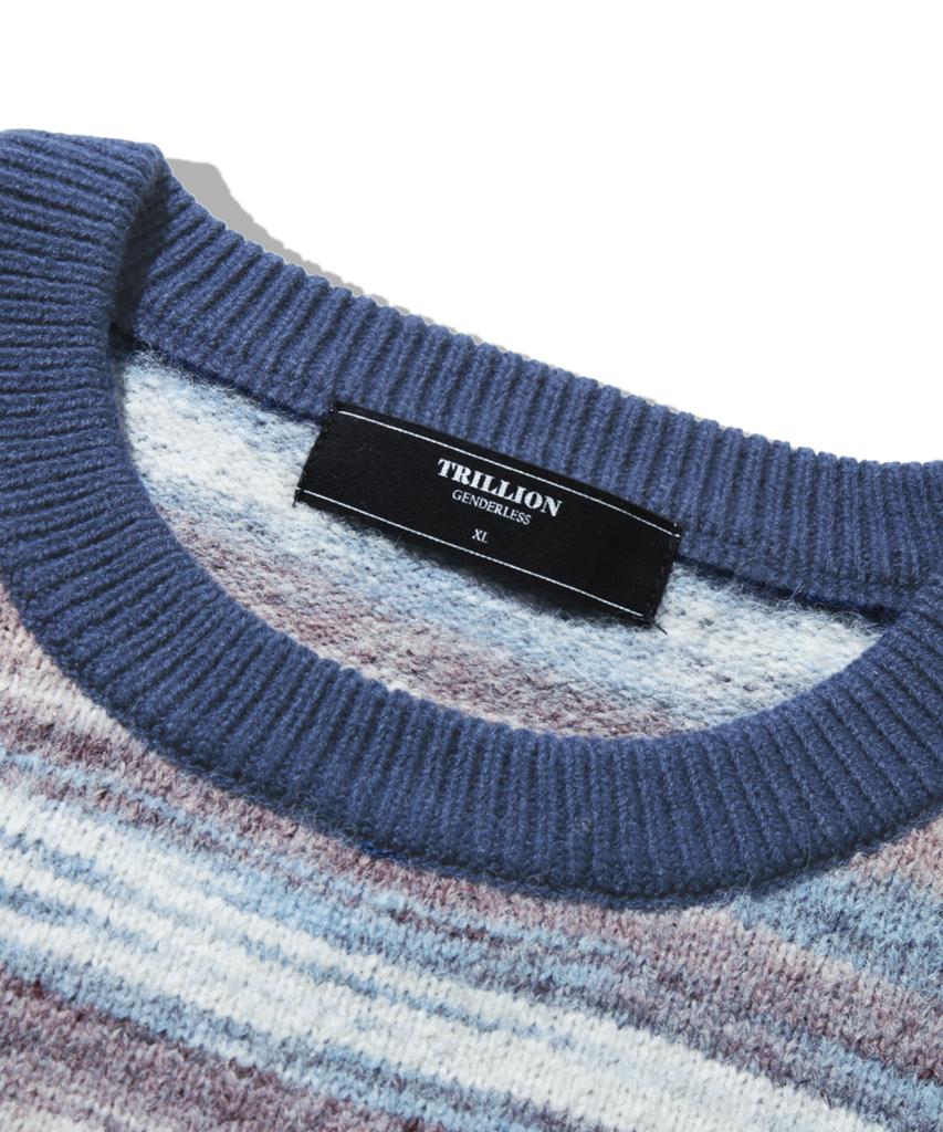 TRILLION Washable Multi-Color Gradient Crewneck Knit_Navy