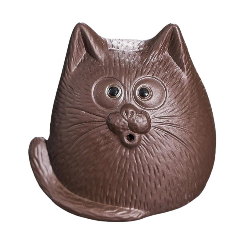 Cats Shape Zisha Clay Figurine Incenses Stick Holder for Animal Lover Handmade Pottery Animal Statue Ornament Decors