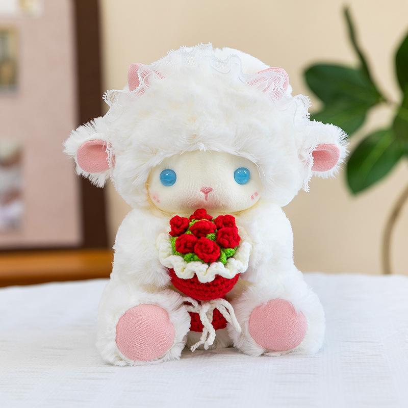 20Cm Cute White Little Sheep Plush Doll Soft Fluffy Stuffed Throw Pillow Lace Trim Home Decor Ornament Birthday Gift For Women