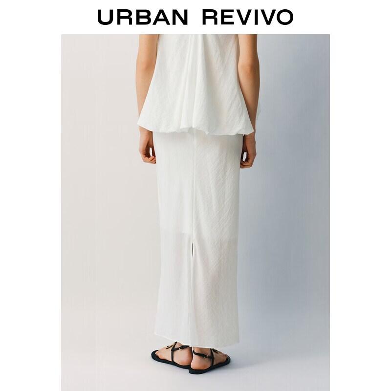 UR Women's Textured Beaded Tie-Waist Back Slit Skirt