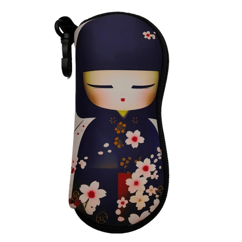Japanese Style Cherry Blossom Print Glasses Case Portable Storage Box Shockproof Eyeglass Storage Bag With Keychain Women Gifts