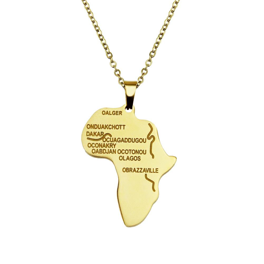 Stainless Steel Gold African Map Pendant Necklace Jewelry