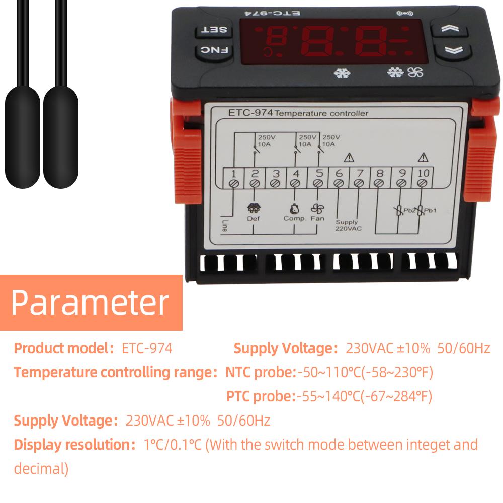 ETC-974 Microcomputer Controler de Temperatură 220V Termostat Digital Mini Regulator Termoregulator Termocuplu Senzor Dublu NTC