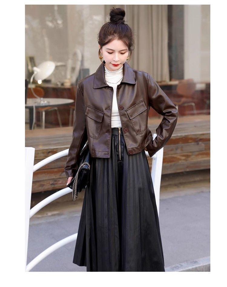 Women's Slimming Motorcycle Leather Jacket - Short, Versatile, Spring/Autumn 2025 Fashion for Petite Sizes