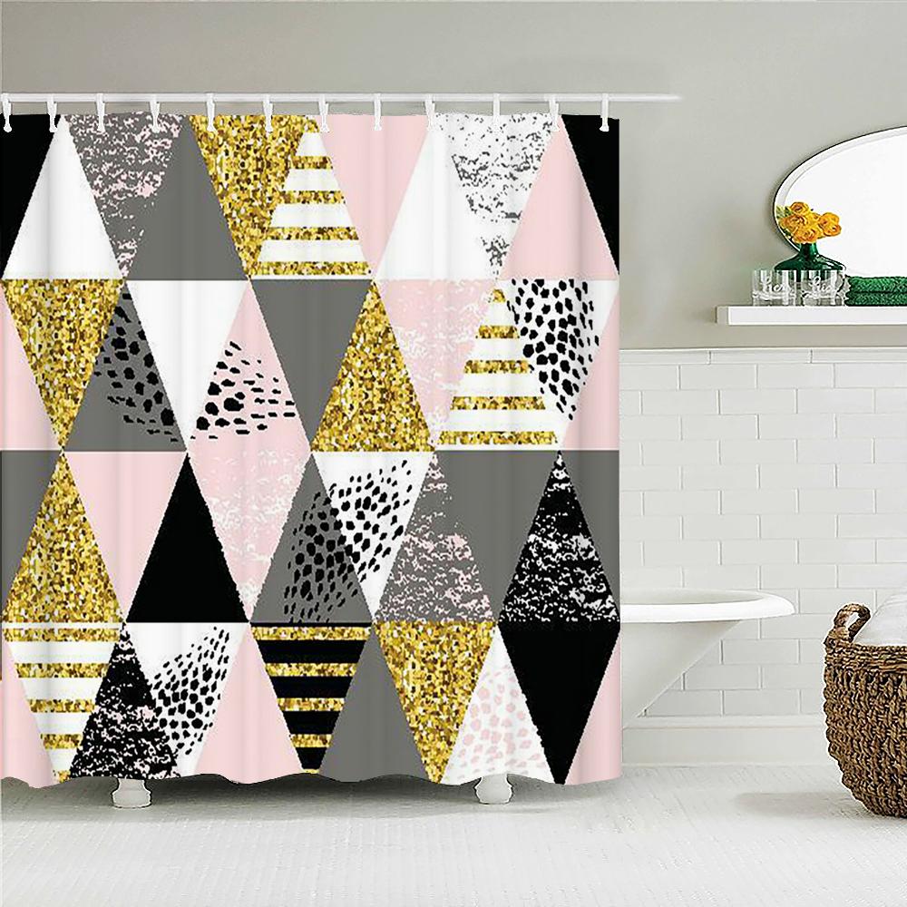 

3D Классический Геометрический Узор Принтованные Тканевые Шторы для Душа Занавеска для Ванной Экраны для Ванны Водонепроницаемый Продукт Домашний Декор с Крючками W120xH180cm