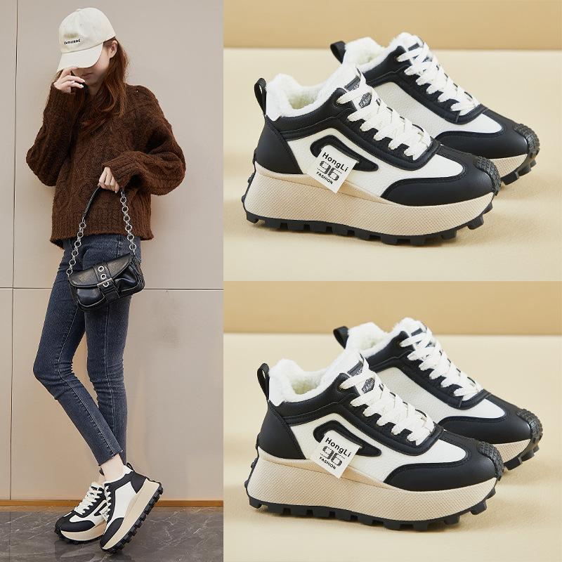 Winter Warm Snow Booties for Women Anti-Slip Lace-Up PU Leather Chunky Platform Ankle Boots Shoes Women's Comfortable Short Boots With Faux Fur Lining