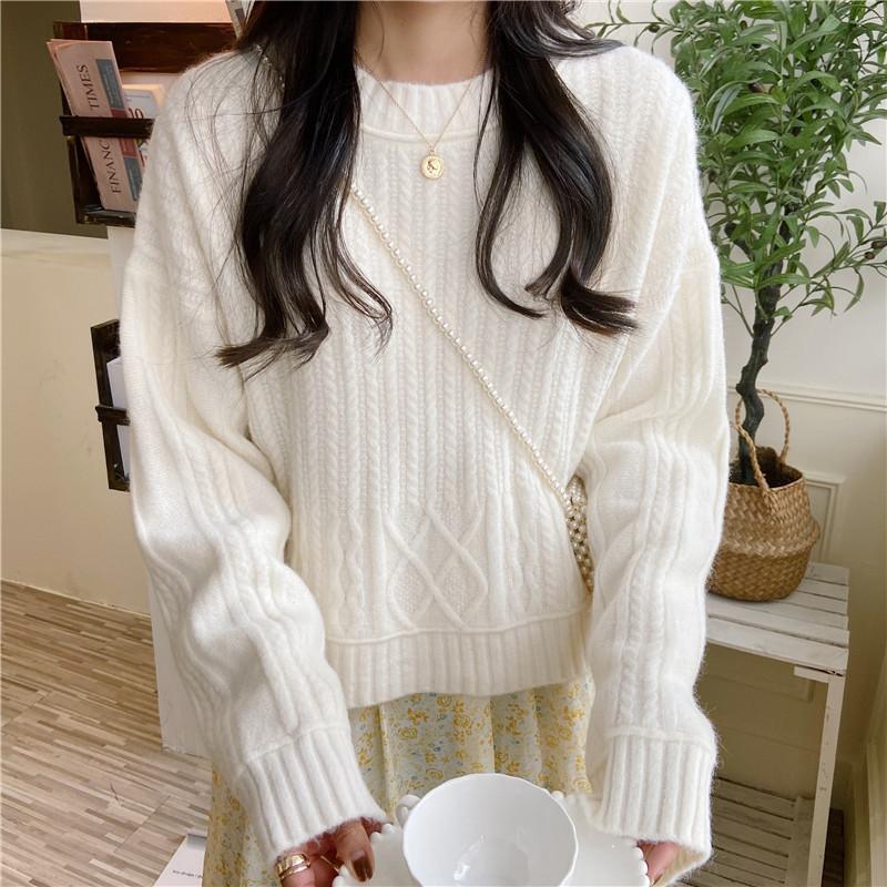Sweaters Women Autumn and Winter Outer Wear Loose Knitted Sweater Solid Color Pullover Twist Bottoming Top