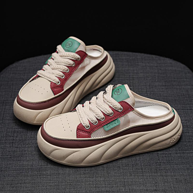 

Маффины на толстой подошве, голова-мешок, полутапочки, женская мода, верхняя одежда, лето 2025, новинка, корейская версия, универсальные крутые тапочки на одной перемычке 35 красный