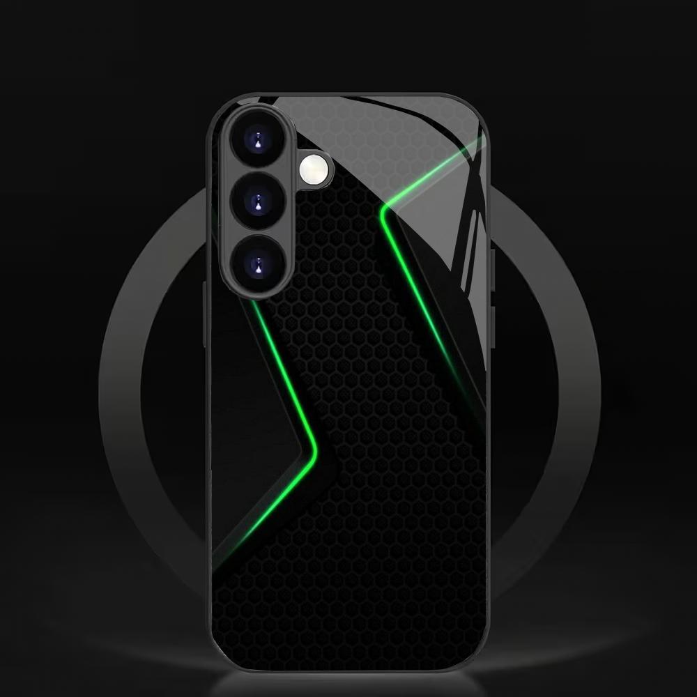 Coque de téléphone en verre à motif géométrique vert adaptée pour Samsung Galaxy S26 S25 S24 S23 S22 S20 FE/Ultra/Plus5Ganti coque arrière anti-chute