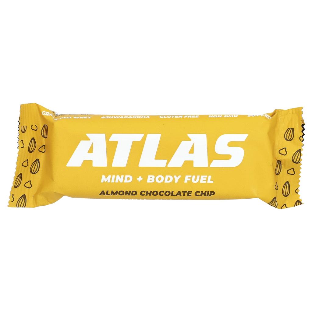 Atlas Bar Tyčinka syrovátkového proteinu z trávy, mandlová s čokoládovými kousky, 12 tyčinek, 1,9 oz (54 g) Každý