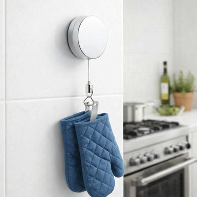 2PCS Automatic Retractable Towel Holder Wall Mounted Self-Adhesive Metal Towel Clip Extendable Belt Anti Lost Storage Clips