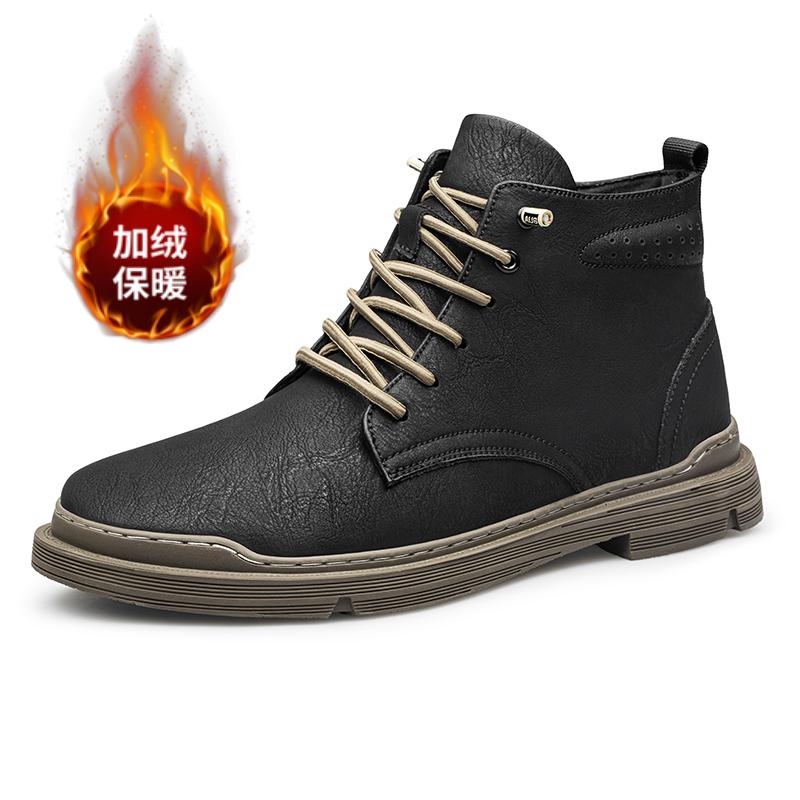2024 New Men Mid TopBoots Leather Waterproof Lace Up Boots Men Winter Ankle Lightweight Shoes for Men Winter Casual Non Slip