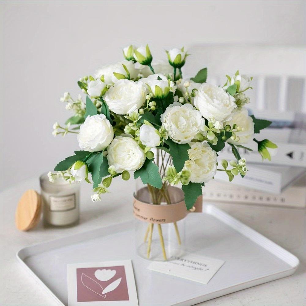 4 Bundles Artificial Peony Flowers - Faux Peony Bouquets for Wedding, Home, St. Patrick's Day, Easter Decorations, Aesthetic Room Decor