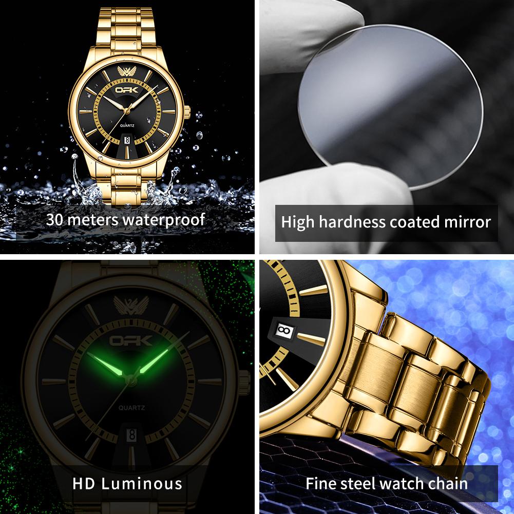 OPK 6036 Original Quartz Watches for Men Steel Strap Waterproof Auto Date Luminous Men's Wristwatches Simple Fashion Man Watch