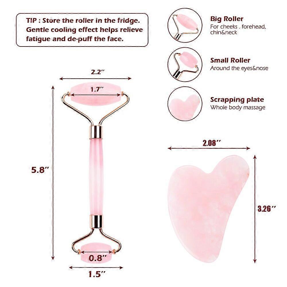 Jade Roller And Gua Sha Set Rose Quartz Face Massager 6 In 1 Facial Roller Gift Box Massager For Face Beauty Skin Care Tools