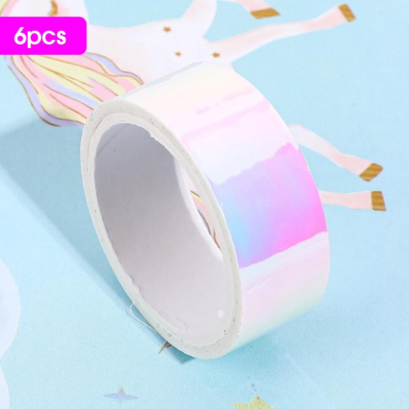 6pcs Laser Gradient Colors Adhesive Tape Set,Rainbow Decoration Waterproof,Pupil DIY Diary Embellish Gift Wrapping,Collage Paper