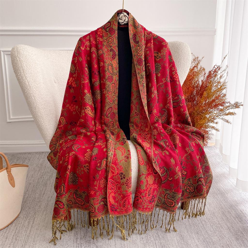 [T755] Ethnic Style Jacquard Tassel Blanket Paisley Pashmina Winter Warm Shawl Wrap Luxury Scarf Women Neckerchief Poncho