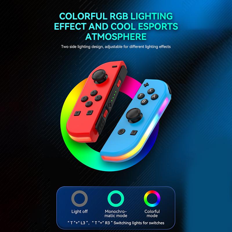 Joypad para interruptor RGB luz de despertar vibração brilho controlador esquerda e direita bluetooth-compatível gamepad para