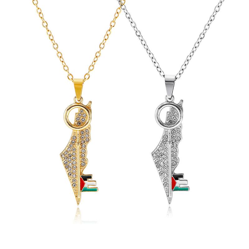 Zinklegierung Schlüsselform Karte Kristall Anhänger Halskette Naher Osten Geometrisch Personalisierter Anhänger Schmuck Minimalistische Accessoires