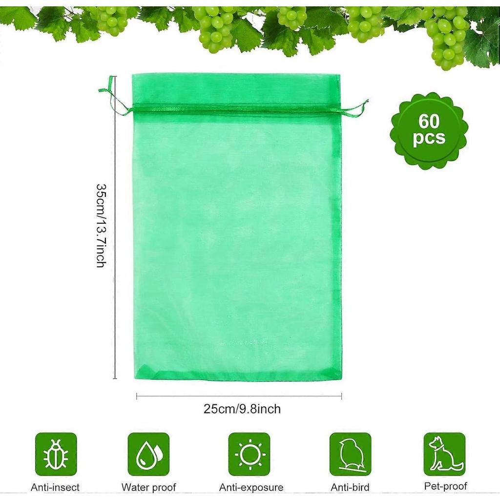 Grape Protection Bag, Organza Bags with Drawstring, Fruit Protection Bag, Reusable Organza Grape Protection Bag, to Protect Against Wasps, Birds (Gras