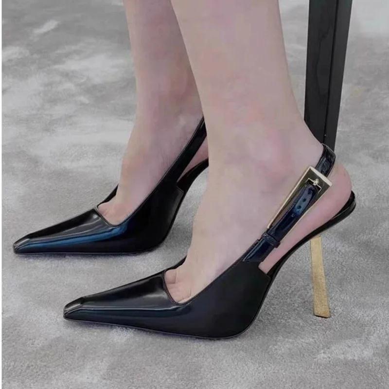 

Spring 2026 Hollow Out Back Single Shoes Women s French Elegance Thin Heel High Heels Versatile Sexy Toe Wrap Sandals Trendy 40