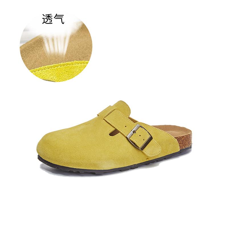 Leather flat-bottomed slippers women's 2025 summer new bag head half slippers versatile sandals women wear casual women's shoes trend