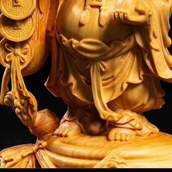 Holzschnitzerei Hotei Buddha Figur von einem der Sieben Glücksgötter 10cm Amulett für Glück und Hochwertiges Buchsbaumholz, Götter, hoch. dfjlwke. Reichtum.