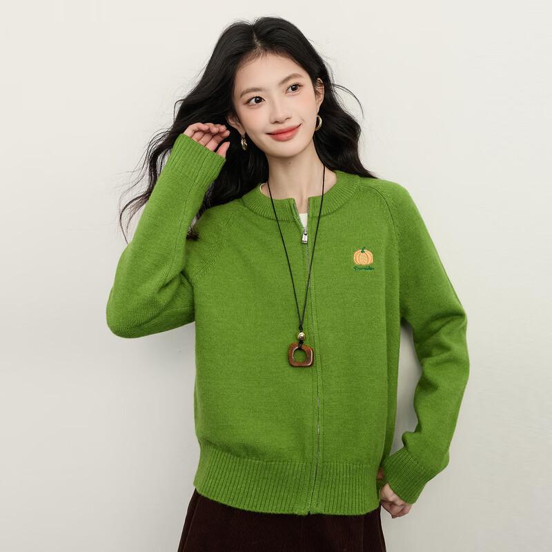 Sllsky Women s Embroidered Round Neck Zipper Cardigan Sweater XL