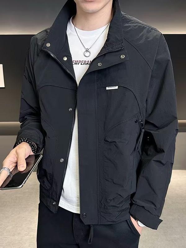 Men's 2025 Spring/Autumn Stand-Up Collar Jacket: Trendy, Versatile, Lightweight Workwear Top