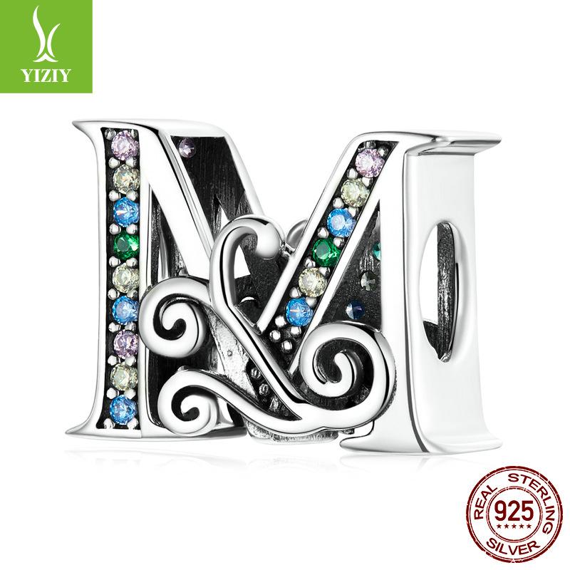 26 Letter Diy Bracelet Beaded Accessory, Zircon Sterling Silver Beads Loose Beads Bsc030