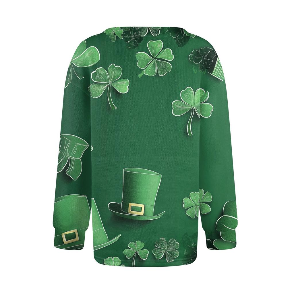 Women's Stylish St. Patrick Print Long Sleeve  Fleece Cardigan Button Jacket