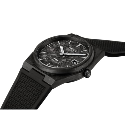 Tissot PRX Powermatic 80 Watch, 40mm, Rubber Strap, Black Carbon Fiber Dial, Officially Imported, T1379079720100