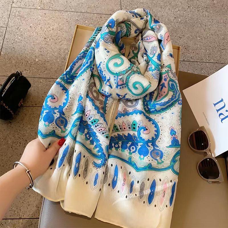 Scarf Female Atmosphere Temperament, Flower Sun Protection, Summer Wear Outside, Dual-purpose Thin Shawl Scarf