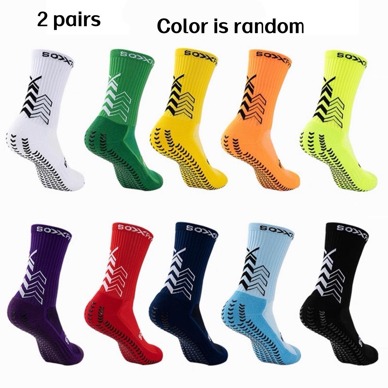 

2 Pairs of Socks in Random Colors, Adhesive Football Socks, Mid-Calf Basketball Socks, Non-Slip Breathable Socks, Badminton Socks, Towel Bottom Outdoo