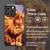 Luxurious Golden Flame Lion Pattern Tempered Glass Phone Case for IPhone 16 Pro Max 15 14 13 12 Mini 11 PRO XS XR 7 8 Plus Cover