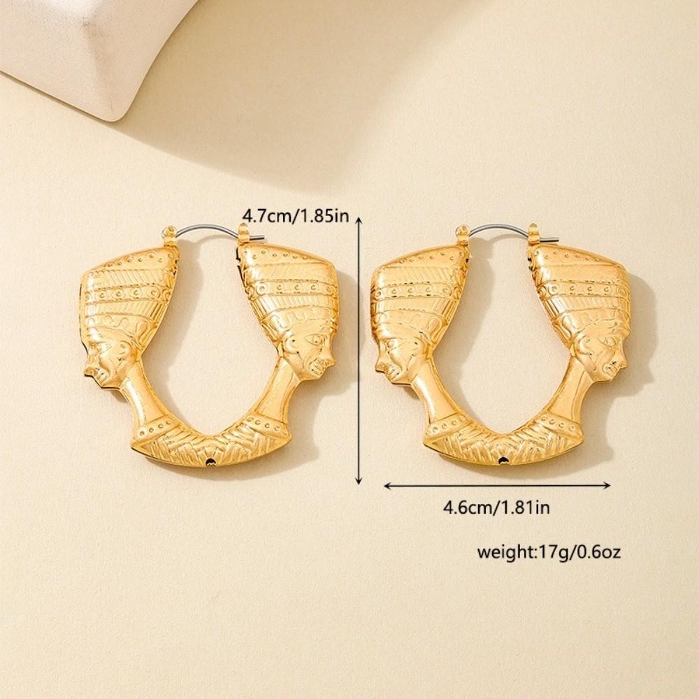 Exaggerated Portrait Earrings Gold Circular Hoop Earrings  Holiday Style