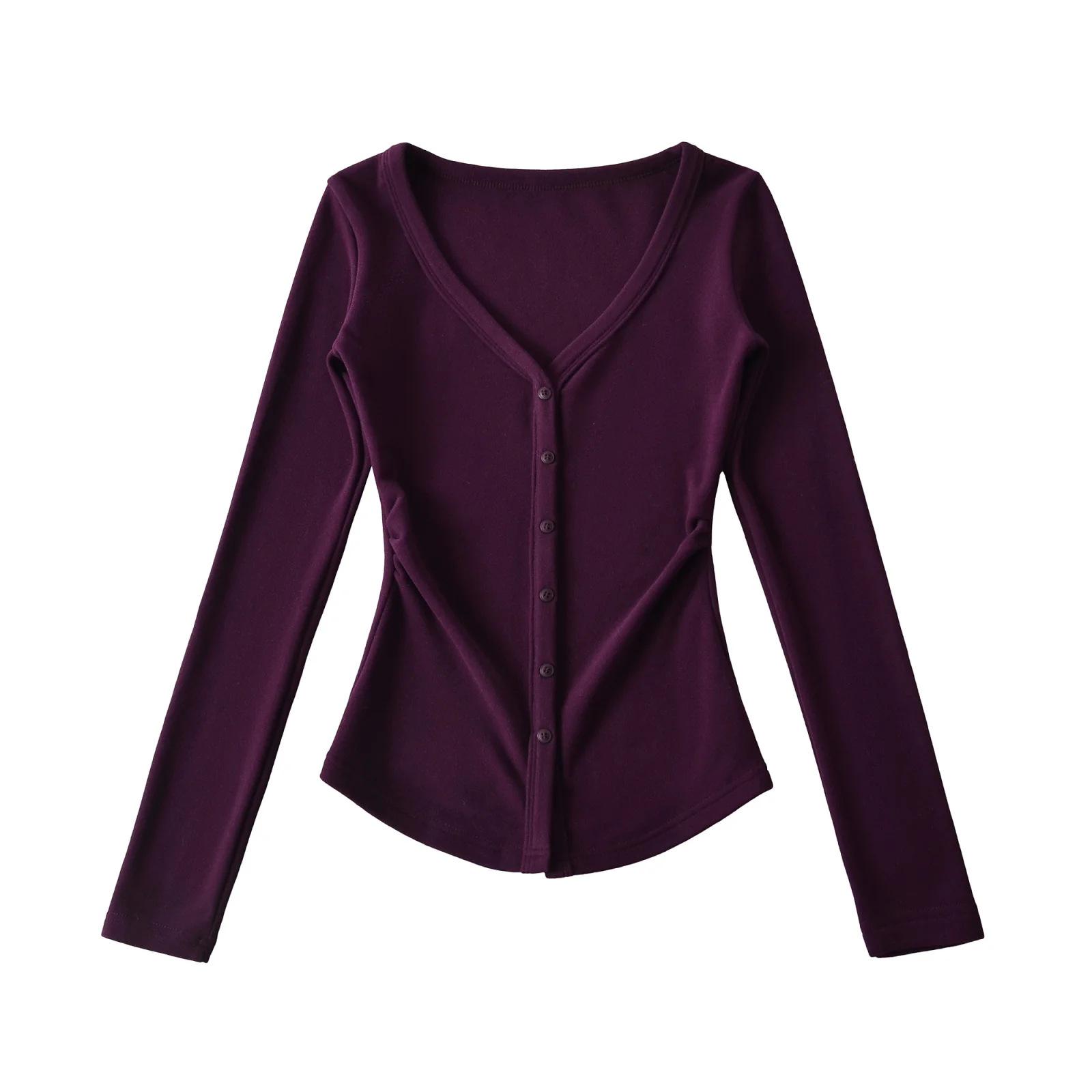 

Pure Desire Velvet V-Neck Waist-Cinching Long-Sleeve Slim Top Medium сливовий/фіолетовий