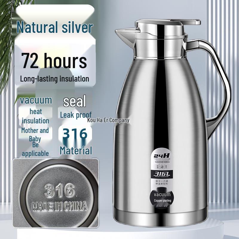

High-End Double-Layer Stainless Steel Insulated Kettle - Anti-Scald Hot Water Bottle for Home & Commercial Use 316L Extra Thick [36 Hours Insulation] 2.5L