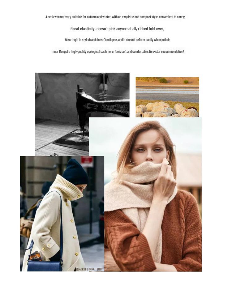 Women's 100% Pure Cashmere Hollow Design Neck Warmer - Solid Color, Early Autumn Style, Outdoor Cold Protection, Knitted Gaiter.