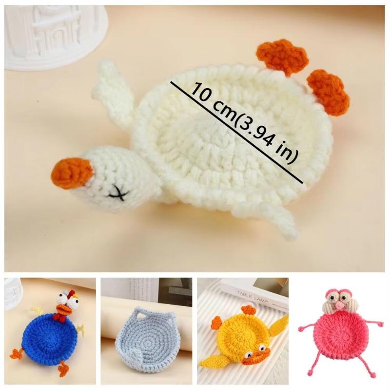 Animal Crochet Coasters Cartoon Desk Accessories Cup Placemat Handmade Decoration Knitted Gifts