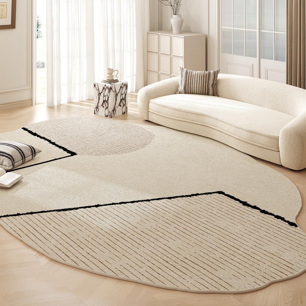 Irregular Cream Style Carpets for Living Room Fluffy Soft Floor Mat Light Luxury Bedroom Decor Line Carpet Thick Study Plush Rug