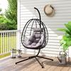 Hanging Egg Chair Outdoor Indoor Garden Swing Chair with Folding Basket, Thickened Cushion, Garden Hanging Chair with Stand, Headrest for Patio
